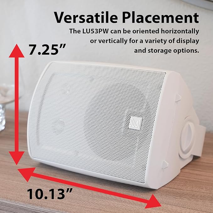 Dual Electronics LU53PW 5.25" 3-Way High Performance Outdoor Indoor Wired Speakers | Effortless Set Up | Home, Pool, Patio, Garage Use | Weather Resistant | Expansive Stereo Sound Coverage | White