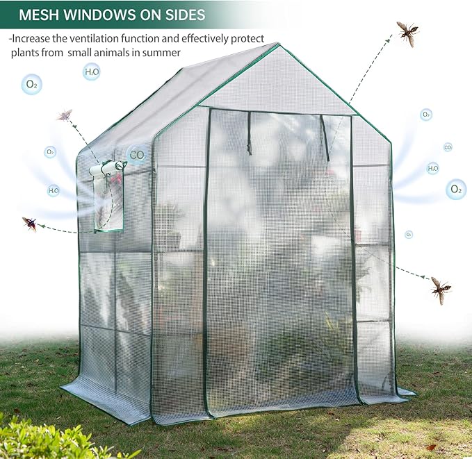 Greenhouses for Outdoors,Portable Walk in Greenhouse for Garden Plants That Need Frost Protection and Away from Pests,Animals(56"x55"x78")-White
