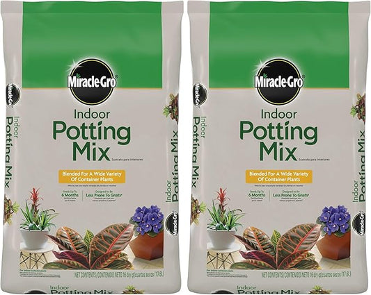 Miracle-Gro Indoor Potting Mix, Blended for a Variety of Houseplants, Feeds for up to 6 Months, 16 qt., 2-Pack