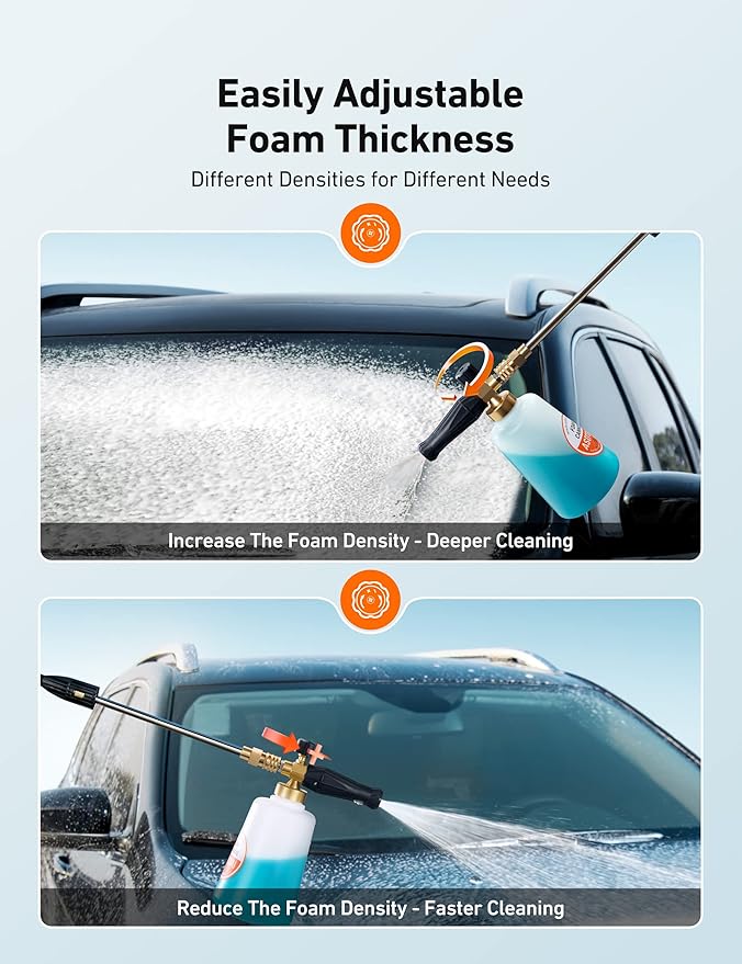 AstroAI Foam Cannon Heavy Duty Car Foam Blaster Wide Metal Neck Bottle Adjustable Snow Foam Lance for Pressure Washer with 1/4" Quick Connector and 1.5 L Bottle,not Used with Garden Hose