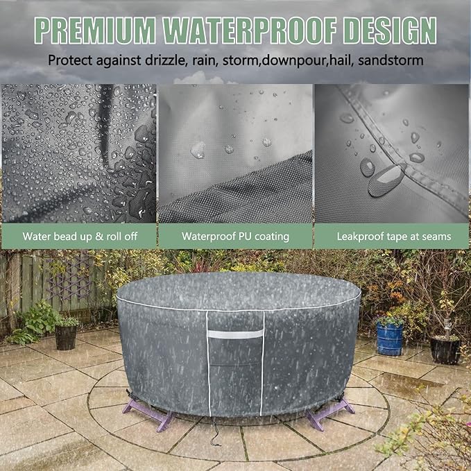 Gasadar Round Patio Furniture Covers Waterproof, Round Outdoor Furniture Cover for Patio Table and Chairs Set, Heavy Duty 600D, 84" Dia x 28" H, Grey
