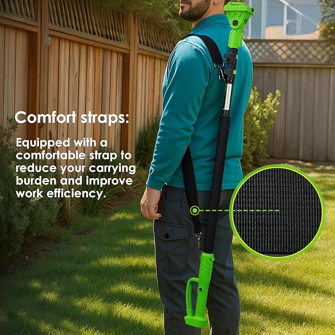 2 IN 1 Electric Pole Saw Brushless 21V Battery Chainsaw Cordless with Rotatable Pole 15FT Max Reach, Shoulder Strap, Powered Pole Saw for Tree Trimming and Wood Cutting Tool -- Green