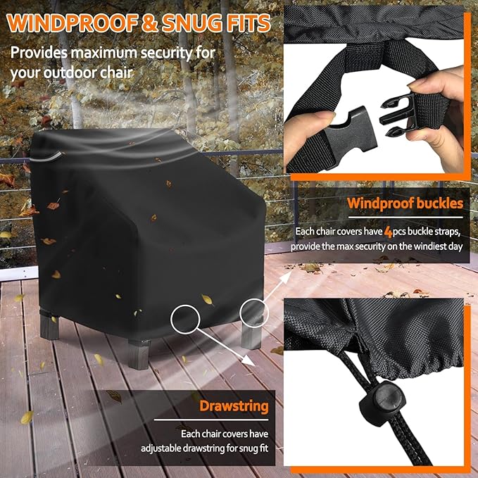 STARTWO Patio Outdoor Chair Covers 2 Pack, Outdoor Furniture Covers Waterproof adapter for Lawn Lounge Seat, Wicker, Swivel, Adirondack, Rocking Chairs, 30"L x34"W x38.5"H inch, Black
