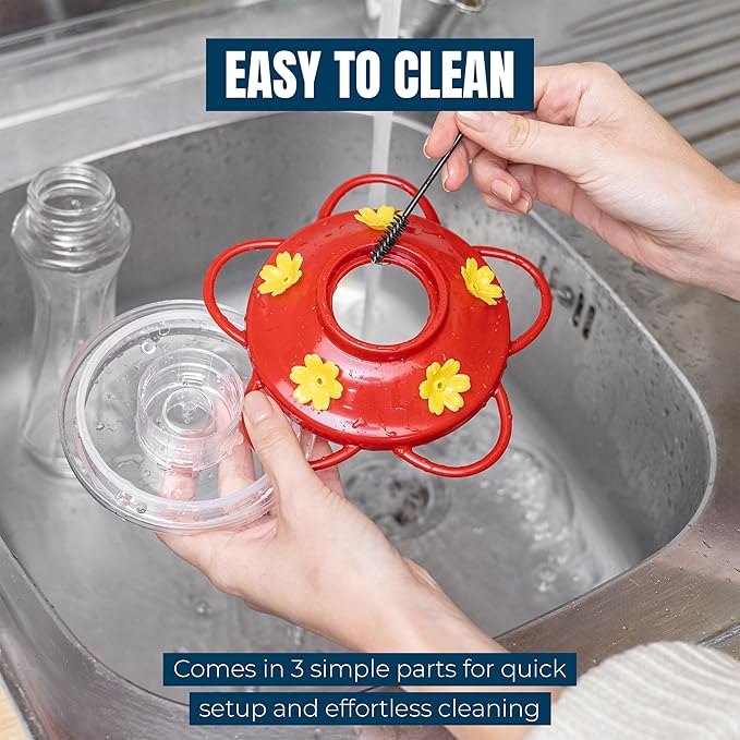 MEKKAPRO Hummingbird Feeders for Outdoors Glass - Red Hummingbird Feeders for Outdoors, Metal Ring, Bee-Proof Design, Easy Assembly, Red Hummingbird Feeder 10 oz