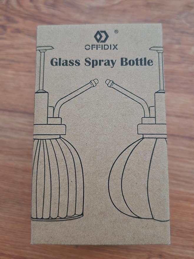 OFFIDIX Glass Spray Bottle for Plants, 6.3" Tall Vintage Style Spritzer with Bronze Plastic Silver Color Top Pump Glass Watering Can for Pet Clearing (Transparent)