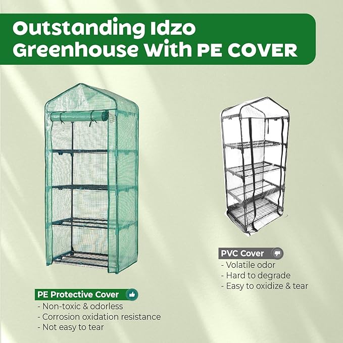 Idzo Mini Greenhouse for Indoor Outdoor, Small Plastic Plant Green House 4-Tier Rack Stand Portable Greenhouses with Durable PE Cover for Seedling