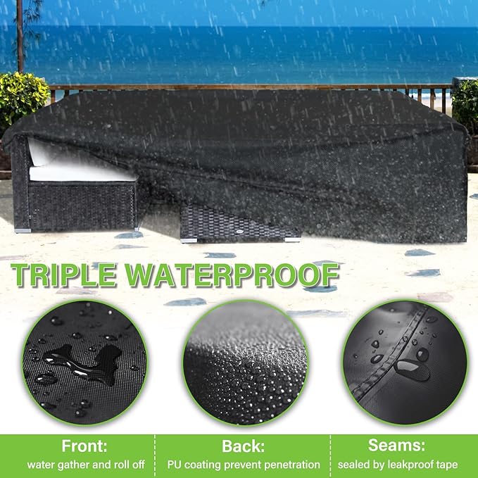 Patio Furniture Covers Waterproof, Heavy Duty 600D Outdoor Furniture Covers for Outside Sectional Sofa Set,Tear Resistance and Anti-UV,126"L x 64"W x 28"H, Black with Green Piping