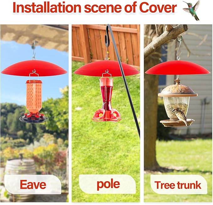 13" Hummingbird Feeder Squirrel Guard,Bird Feeder Rain Cover,Dome Squirrel Proof Bird Feeders Baffle, (Bright Red), 2Pack