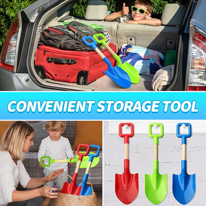 16" Beach Sand Shovels Toys for Kids, Gardening Tool Kits, Sturdy Long Wooden Spade for Sand Snow Digging, ABS Plastic Scoops Equipment Gift for Summer Winter Camping Backyard Planting (3PCS)