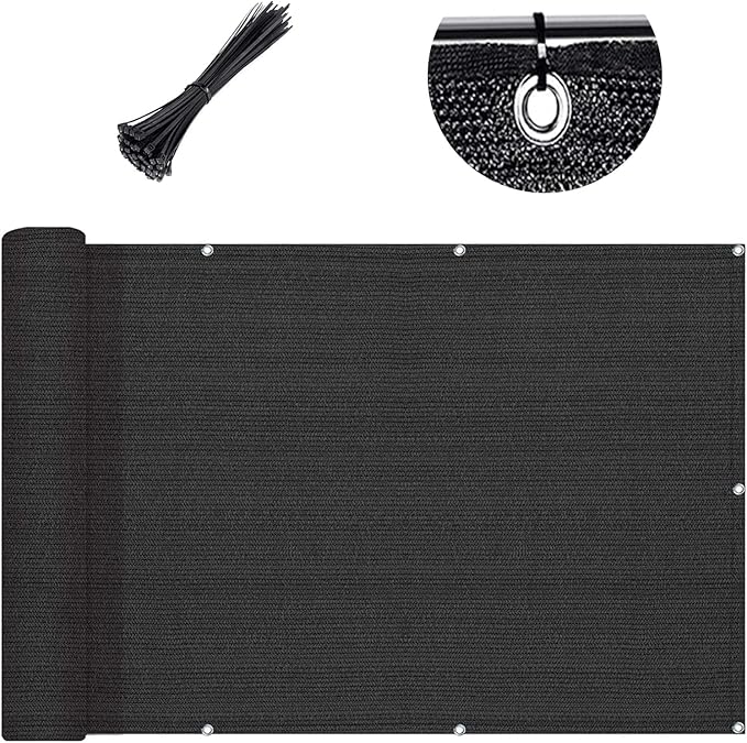 SUNLAX 3'x16' Black Balcony Privacy Screen Fence Windscreen Cover Fabric Shade Netting Mesh Cloth with Grommets UV Protection for Patio, Backyard, Porch, Railing Shield 90% (We Make Custom Sizes)