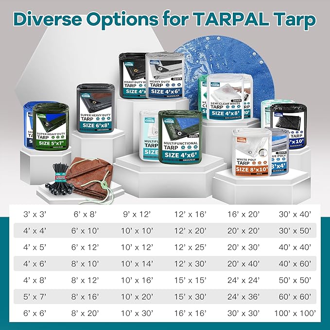 TARPAL 6'x10' Clear White Tarp Heavy Duty Waterproof 12mil with Grommets or Zip Ties for Small Greenhouse for Outdoors Garden,Farm,Chicken Coops