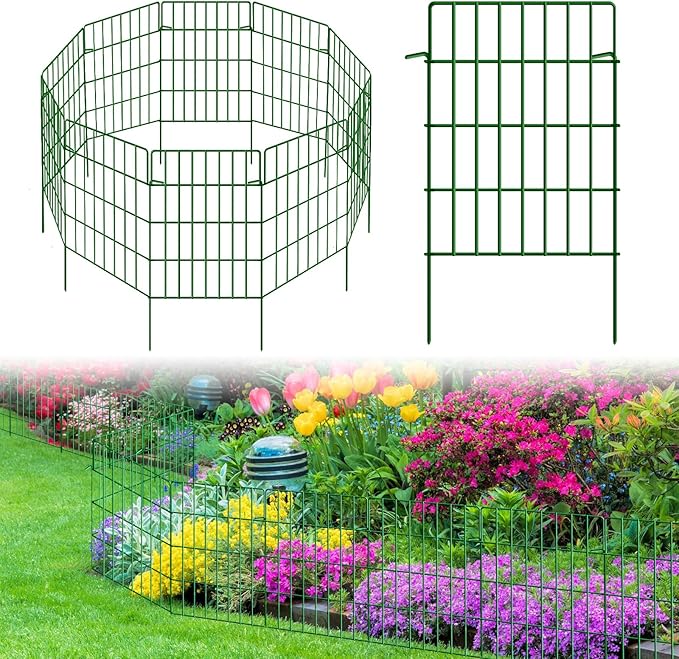 25 Pack Garden Fence Animal Barrier Fencing 1.44 inch Spacing Total 27ft (L) x 24in (H) Rustproof Metal Wire Yard Blocker Dog Fences Border for Outdoor Flower Bed Landscape Fencing Decor Green