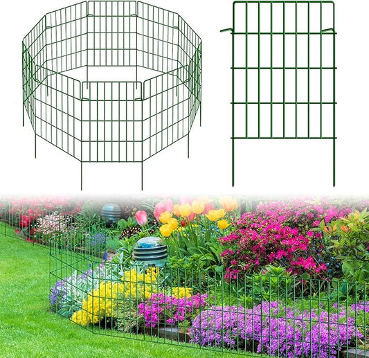 25 Pack Garden Fence Animal Barrier Fencing 1.44 inch Spacing Total 27ft (L) x 24in (H) Rustproof Metal Wire Yard Blocker Dog Fences Border for Outdoor Flower Bed Landscape Fencing Decor Green