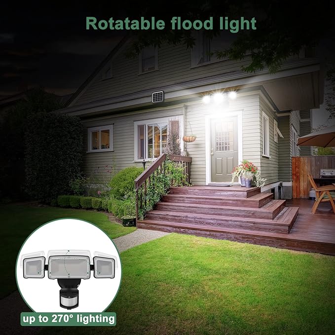 GLORIOUS-LITE Solar Security Lights 2400mAh LED Motion Sensor Light Outdoor, Rechargable 1600lm Solar Flood Light, 5500-6000K, IP 65 Waterproof for Garage, Yard, Porch, Entryways - Black