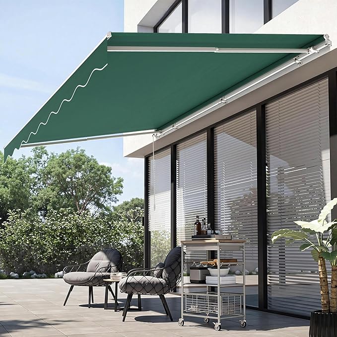 MCombo 11.5x9.5 Feet Manual Retractable Patio Door Window Awning Sunshade Shelter Outdoor Canopy, 1210 (Green, 11.5'(L) x 9.5'(W))