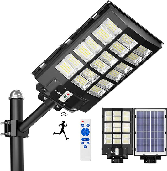 Ofuray Of-3600W Solar Street Lights Outdoor,218000LM Solar Security Flood Lights Parking Lot Lights Commercial Dusk to Dawn, 6500k Waterproof Led with Remote Control Motion for Street,Court,Barn