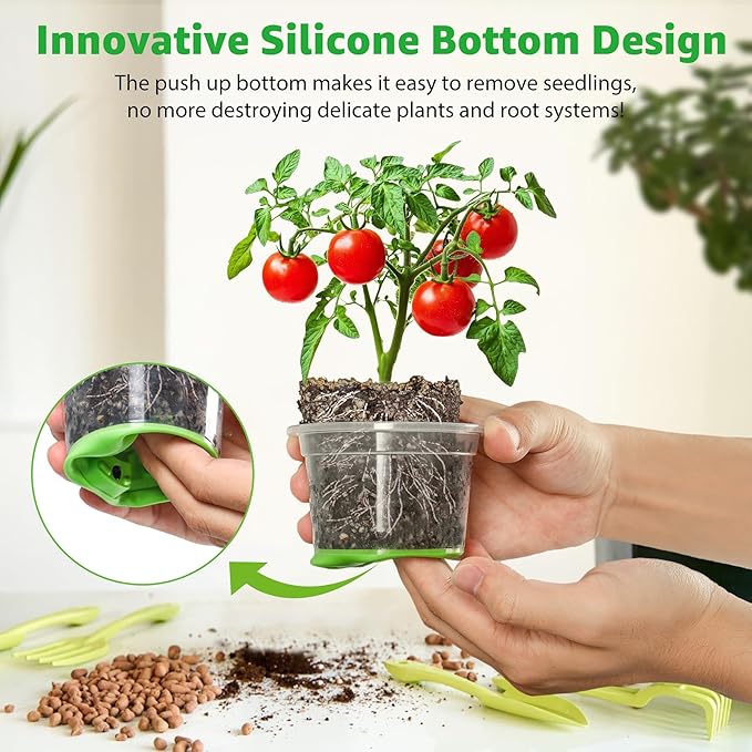 MIXC 30 Packs 3.5 Inch Reinforced Nursery Pots with Silicone Base for Easy Transplant, Variety Pack Plastic Plant Pot Seedling Planter Seed Starter Flower