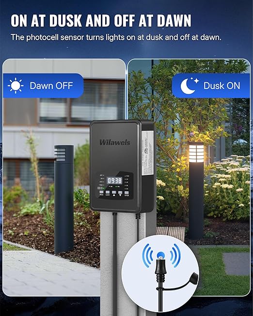 200W Low Voltage Landscape Transformer, Weatherproof Outdoor Low Voltage Transformer, 120V AC to 12/14V AC, Landscape Lighting Transformer with Timer and Photocell Sensor, ETL Listed D11LT06