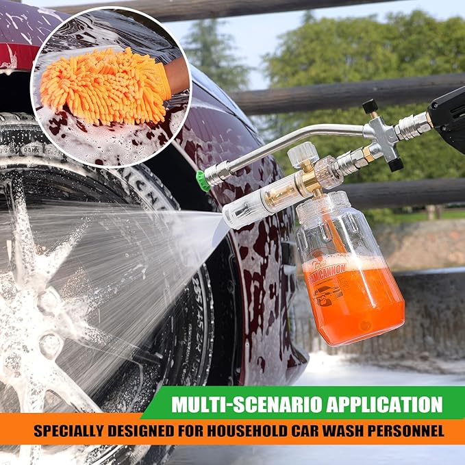 Dual Connector Foam Cannon for Pressure Washer, Pressure Washer Gun with Foam Cannon and 5 Power Washer Sprayer Nozzles Tips for Car Wash Kit Power Washer Gun Foam Soap Cannon for Car Snow Foam Lance