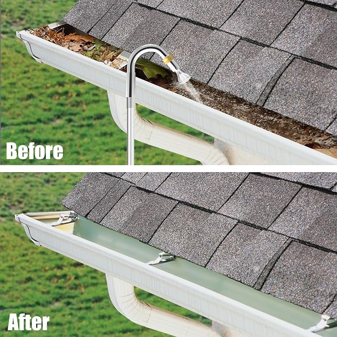 16ft (24ft Reach) Gutter Cleaning Tools from The Ground, Telescoping Rain Gutter Cleaner Tool, Gutters Cleaning Wand, Gutters Cleaning Hose Attachment & Connection Adapter