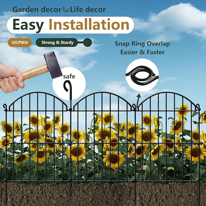 15 Panels Decorative Garden Fence, 15.94ft x 23in Animal Barrier Fencing Arched Rustproof Metal Border Ground Stake for Rabbit Dog, Outdoor Decor for Yard & Patio
