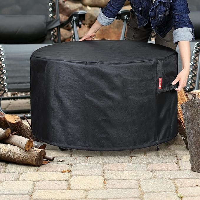 SheeChung Fire Pit Cover Round 33" Dx30 H for Globe fire Ball,Waterproof Heavy Duty 600D Wood Fire Globe Fire Pit Cover for Outdoor fire with BBQ Grill Globe Large Round Pit