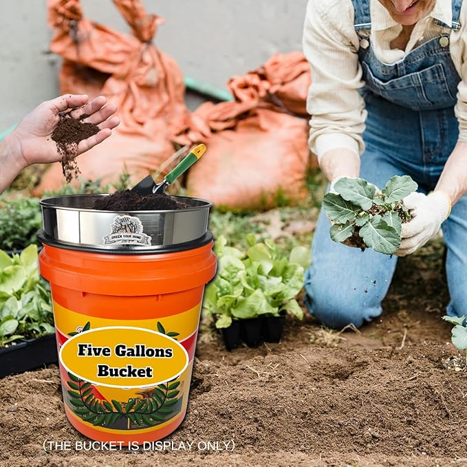 Upgraded Soil Sifter, 11 Inch (1/8'' Mesh Screen) Dirt Sifter Thickened Stainless Steel Garden Sieve for Compost Sand and Rocks Suitable for 5 Gallon Bucket