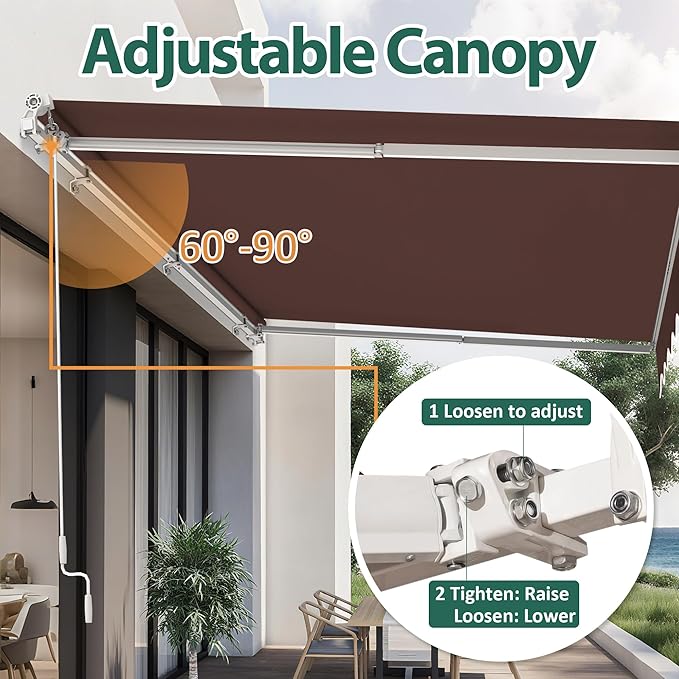MCombo 9.9 x 7.8 Feet Manual Retractable Patio Door Window Awning Sunshade Shelter Outdoor Canopy, 0810 (Coffee Brown, 9.9'(L) x 7.8'(W))