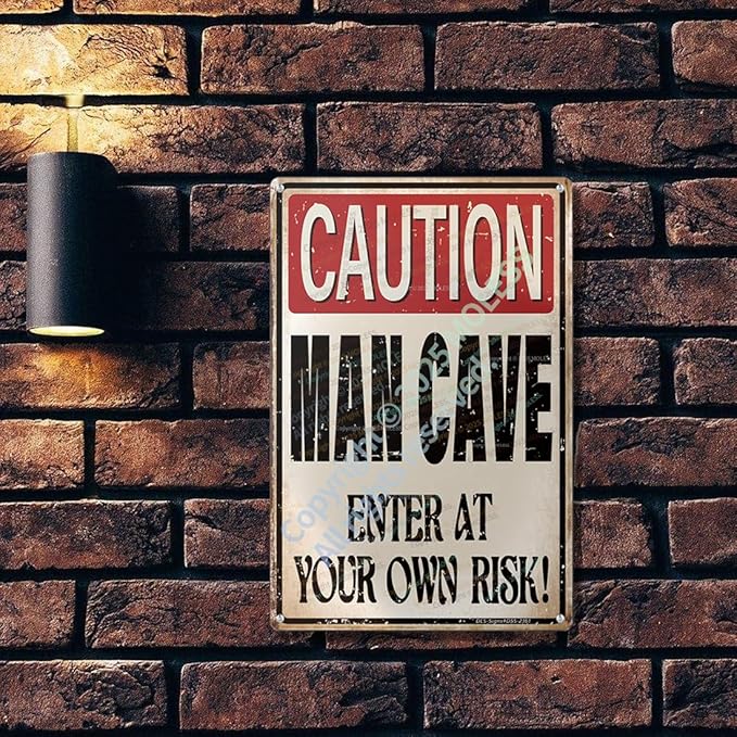 'Caution: Man Cave - Enter at Your Own Risk!' Funny Man Cave Decor for Men | 12x8″ Durable Vintage Metal Man Cave Signs Wall Decorations for Basement/Garage/Mancave, 2361