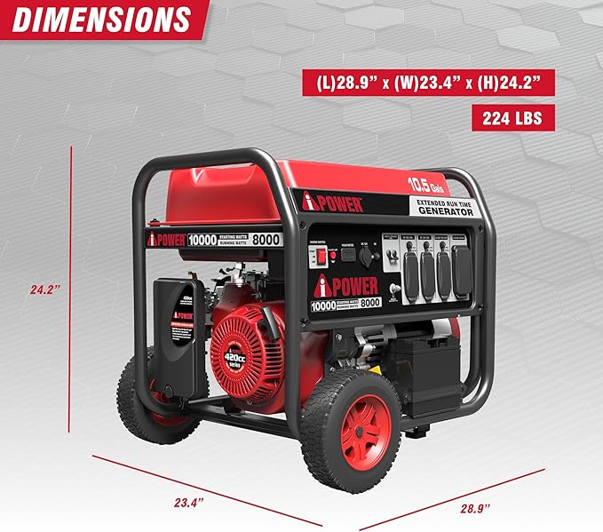 A-iPower 10000-Watt Electric Start Portable Generator, Gas Powered with 420cc OHV Engine, Heavy Duty Generators For Jobsite, Home Use, Emergency (AP10000E)