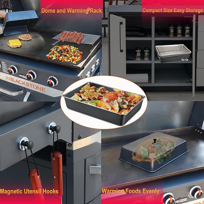 Two 15.5''x11'' Rectangular Melting Domes - Heavy Duty Stainless Steel Blackstone Melting Dome Cover, with 14''x9.5'' Cooling Rack, for Indoor & Outdoor Griddle Domes for Cooking