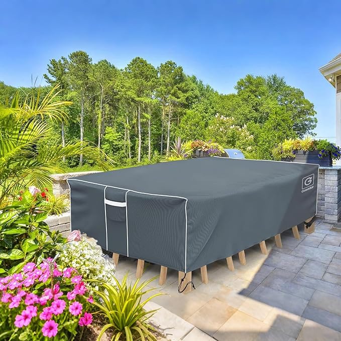Gasadar Patio Table Cover, Waterproof Outdoor Furniture Cover Rectangular for Patio Table Set, 600D Heavy Duty, 74" L x 47" W x 28" H, Grey