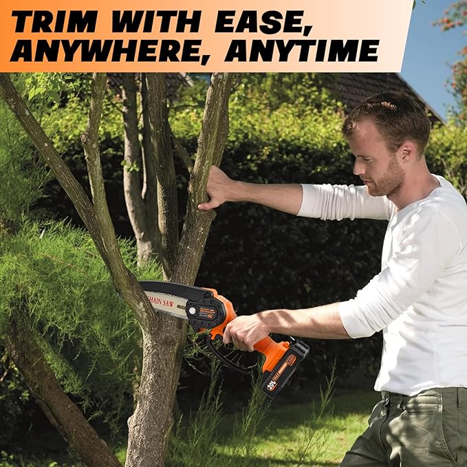 Saker Mini Chainsaw|6 Inch Chainsaws[2025 Upgraded]|Mini Cordless Electric Chain Saw|Small Handheld Portable Chain Saws Battery Powered Saw for Tree Trimmer and Garden