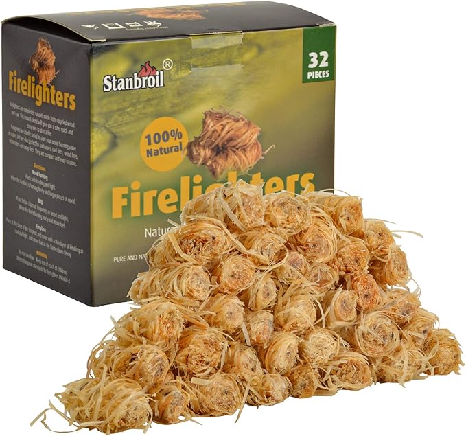 Stanbroil 32 pcs Fire Starters, Natural Charcoal Fire Starters Super Fast Lighting Perfect for Barbecue Grills, Smokers, Wood Stove, Campfires and Outdoor Fireplaces