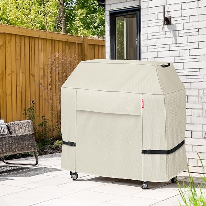 Porch Shield 62W x 24D x 48H inch Premium Gas Grill Cover Up to 60 inch, Waterproof and Fade Resistant 600D BBQ Covers for Weber, Brinkmann, Char-Broil and More, Light Tan