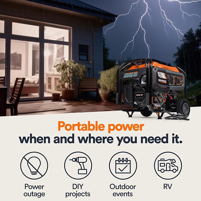 Generac 9,400/7,500-Watt Dual Fuel Portable Generator - Electric Start - Gas or Propane Powered - Home Backup or Jobsite - Quiet, Long Runtime, Emergency Power - 49-State Compliant