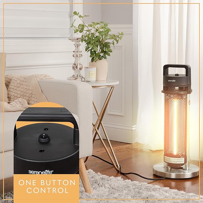 SereneLife Infrared Patio Heater, Electric Patio Heater for Indoor/Outdoor Use, Portable Heater, 900 W, for Restaurant, Patio, Backyard, Garage, Decks (Black)