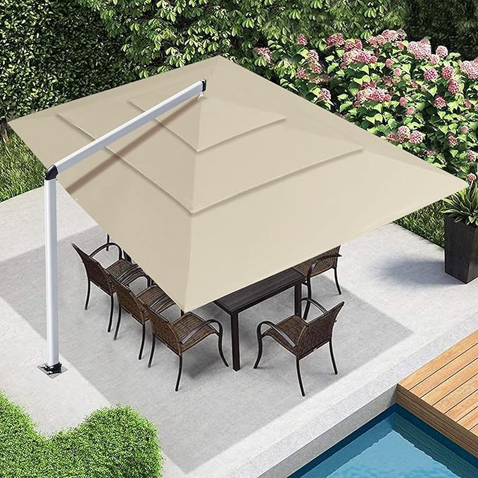 EliteShade USA Atlas 3-Tier 10x13FT Full Aluminum Cantilever Patio Umbrella for Outdoor restaurant Garden Courtyard Deck Pool and Marketing with Light(No battery),Antique Beige