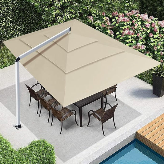 EliteShade USA Atlas 3-Tier 10x13FT Full Aluminum Cantilever Patio Umbrella for Outdoor restaurant Garden Courtyard Deck Pool and Marketing with Light(No battery),Antique Beige