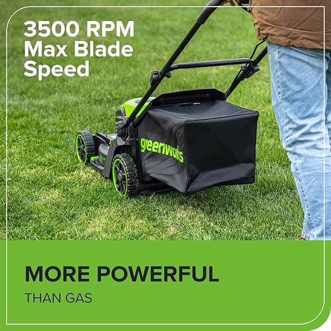 Greenworks 60V 17" Brushless Cordless Push Lawn Mower, 2-in-1 Mulching/Bagging, 4.0Ah Battery and 3A Charger(40min Runtime)