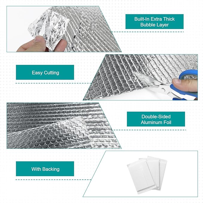 Reflective Insulation Roll 47.2 in X 16.4 FT, Window Insulation for Summer Heat, Double Side Aluminum Foil Bubble Shield for Windows, Roof, Garage Door