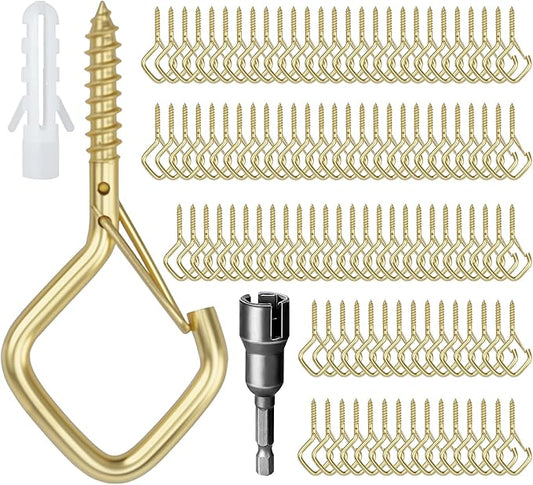 110 PCS Q-Hanger Hooks for String Lights, Ceiling Hangers for Plants & Wind Chimes, Christmas Decorations Outdoor Hooks Gold