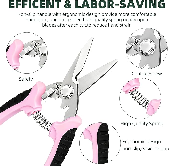 3 Pack Garden Pruning Shears, Stainless Steel Shears, Gardening Shears, Scissors, Garden Clippers, Pruning Snips, Pruning Shears for Gardening Tools (Pink)