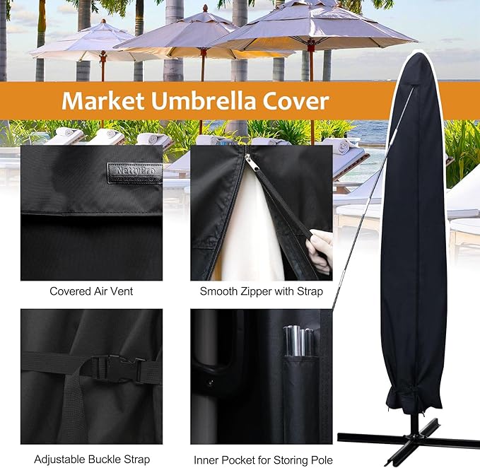 NettyPro Patio Umbrella Cover Outdoor Waterproof Market Umbrella Parasol Cover Fits 6ft to 9ft, Black