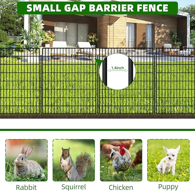 10 Panels Garden Fencing Animal Barrier, 33 in(H) X 24 ft(L) Dog Fence Outdoor for Yard Rustproof No Dig Decorative Tall Garden Fence Metal Wire Panel Border Patio Rabbit Ground Stakes Fencing