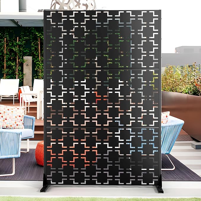 Outdoor Privacy Screen,72" H×47" W Metal Privacy Screen, Freestanding Privacy Fence Panels for Patio