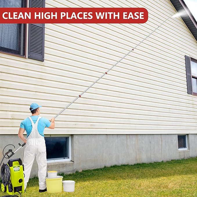 24 FT Gutter Cleaning Tools from The Ground - Telescoping Pressure Washer Wand - Gutter Cleaner Attachment with Power Washer Extension Wands, 7 Spray Nozzle Tips, 3 Hose Adapters and Support Belt
