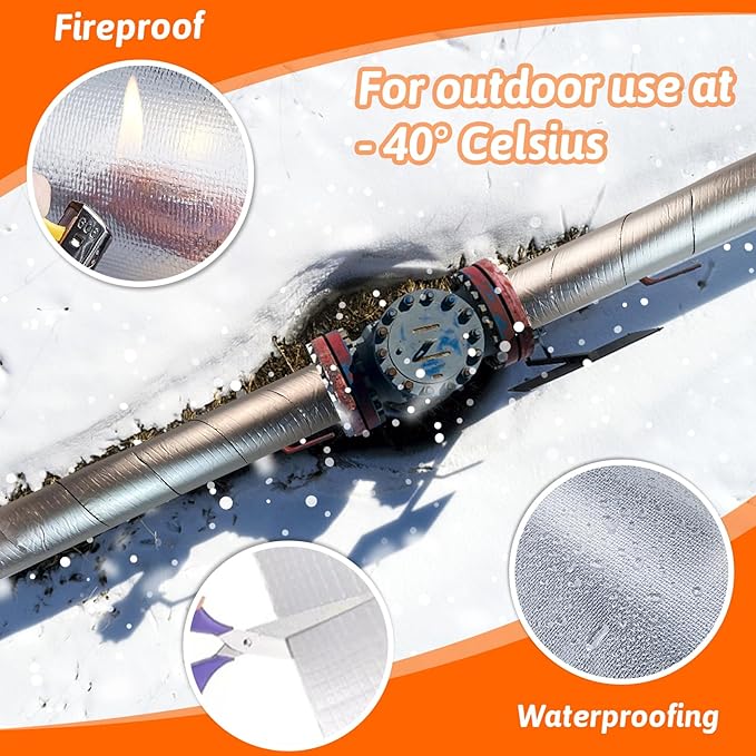 2 Roll Premium Pipe Tape, 2.5" Wide X 32.8 Ft, Aluminum Foil & Foam Insulation for Hot & Cold Pipes