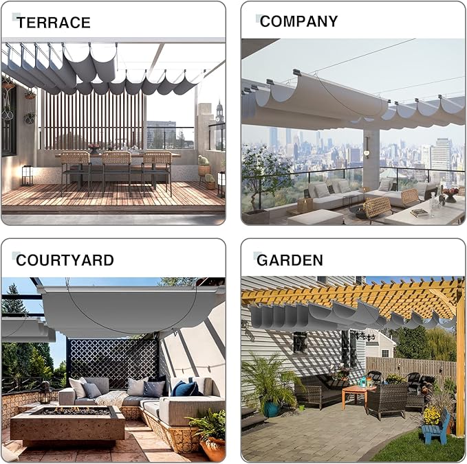 ECOOPTS 7'x4' Retractable Waterproof Wave Sun Shade Canopy Pergola Cover Shade Sail Awning for Outdoor Patio Porch Garden Deck Backyard (Light Grey)
