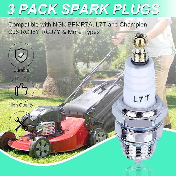 Spark Plug Replacement for NGK BPMR7A, L7T and for Champion CJ8 RCJ6Y RCJ7Y & More Types Sparkplug - Adofol Spark Plugs Fit for Stihl 017 018 MS170 MS180 MS290 MS310 MS390 029 039 Chainsaw, 3 Pack